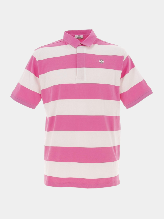 Polo rayé manches courtes blanc rose homme - Serge Blanco