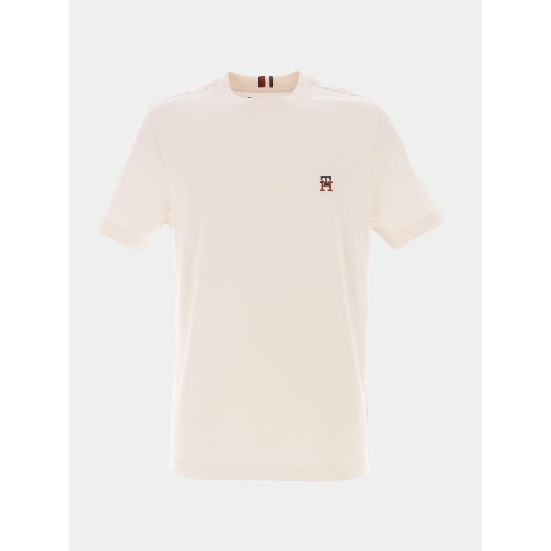 T-shirt petit logo brodé beige écru homme - Tommy Hilfiger