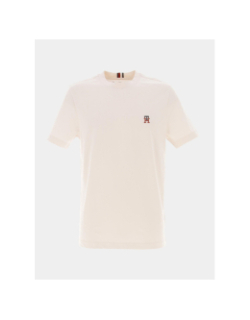 T-shirt petit logo brodé beige écru homme - Tommy Hilfiger
