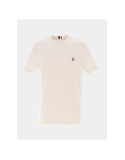T-shirt petit logo brodé beige écru homme - Tommy Hilfiger