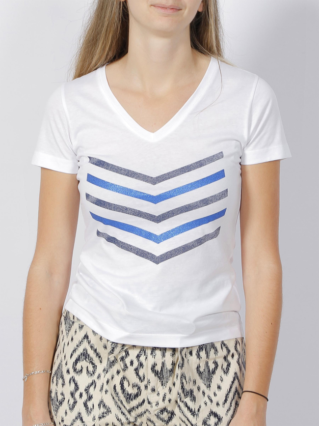 T-shirt hailey logo paillete bleu blanc femme - HBT