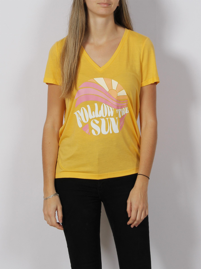 T-shirt col v tess sun jaune femme - Vero Moda