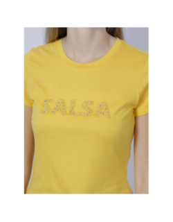 T-shirt sequin strass logo jaune femme - Salsa