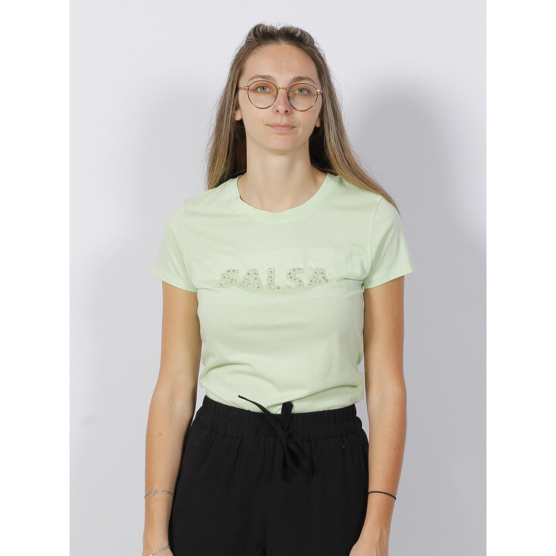 T-shirt sequin strass logo vert femme - Salsa