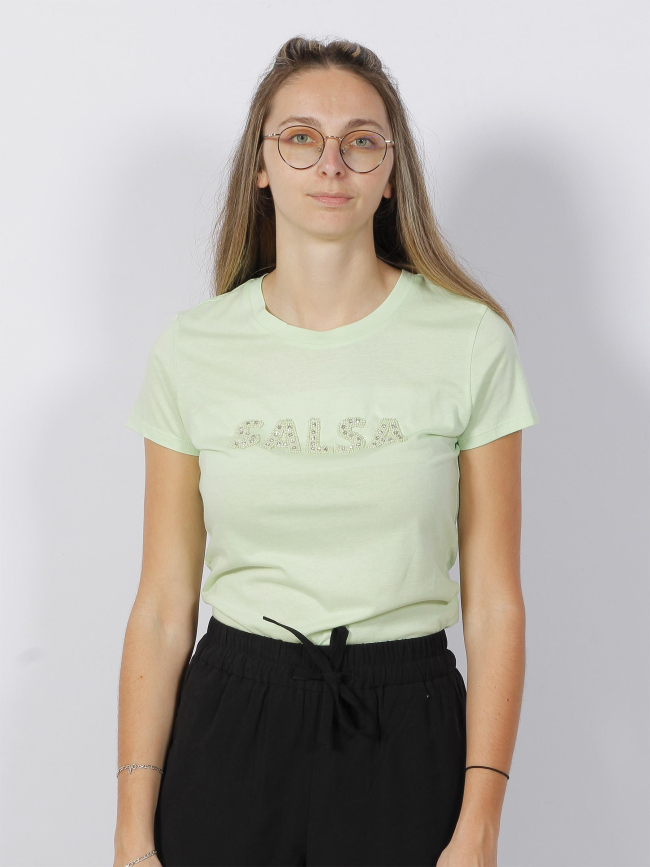 T-shirt sequin strass logo vert femme - Salsa