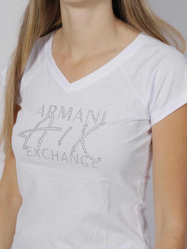 T-shirt optic strass logo blanc femme - Armani Exchange