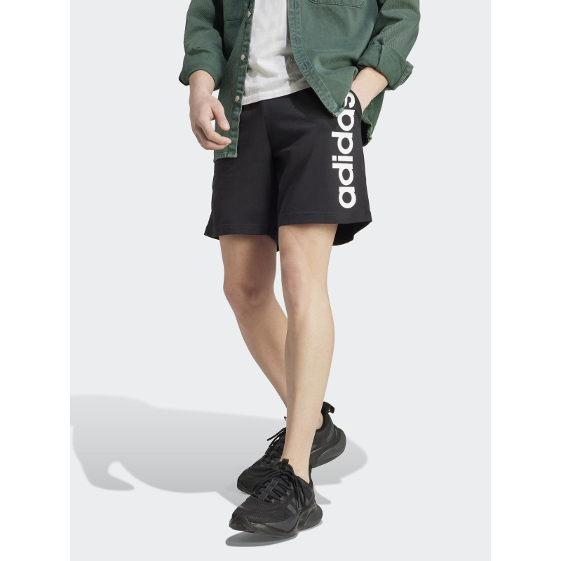 Short jogging linear logo blanc noir homme - Adidas