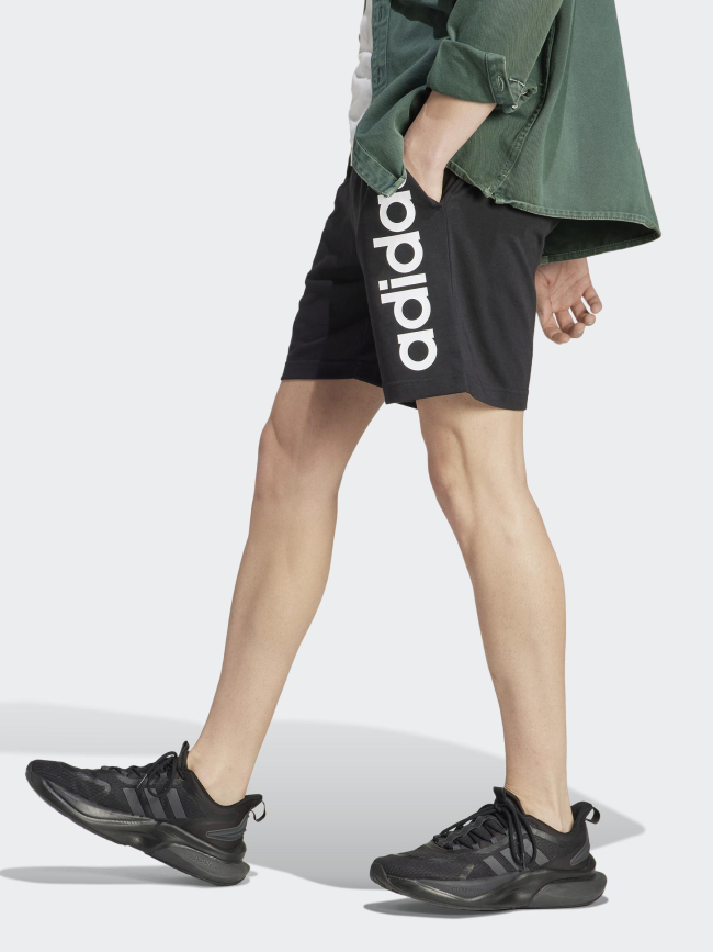 Short jogging linear logo blanc noir homme - Adidas
