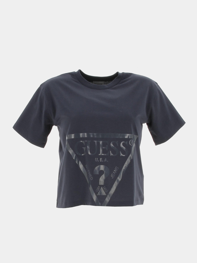 T-shirt crop logo bleu gris foncé fille - Guess