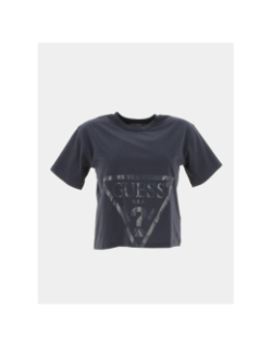 T-shirt crop logo bleu gris foncé fille - Guess