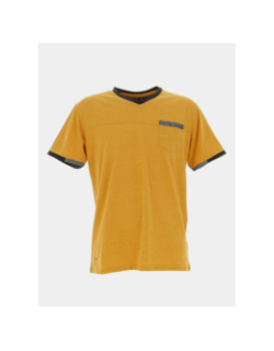 T-shirt micro rayures col v jaune moutarde homme - Rms 26