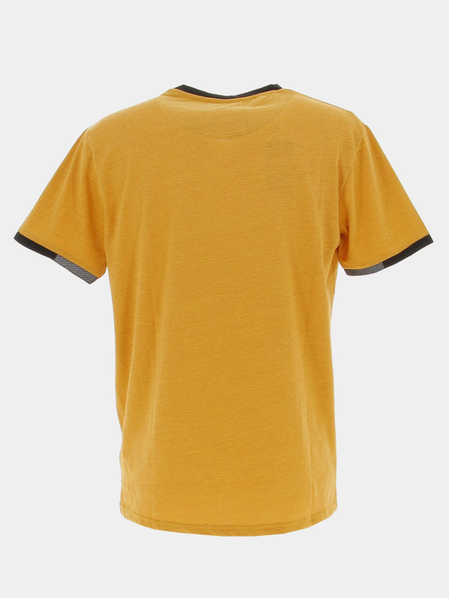 T-shirt micro rayures col v jaune moutarde homme - Rms 26