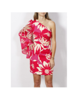 Robe asymétrique courte à fleurs rousse rose femme - Morgan
