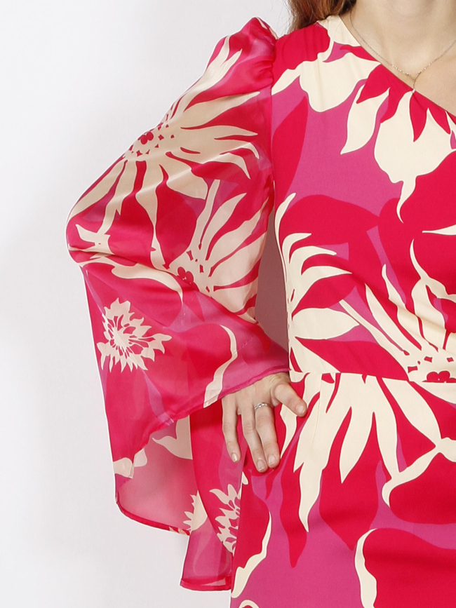 Robe asymétrique courte à fleurs rousse rose femme - Morgan