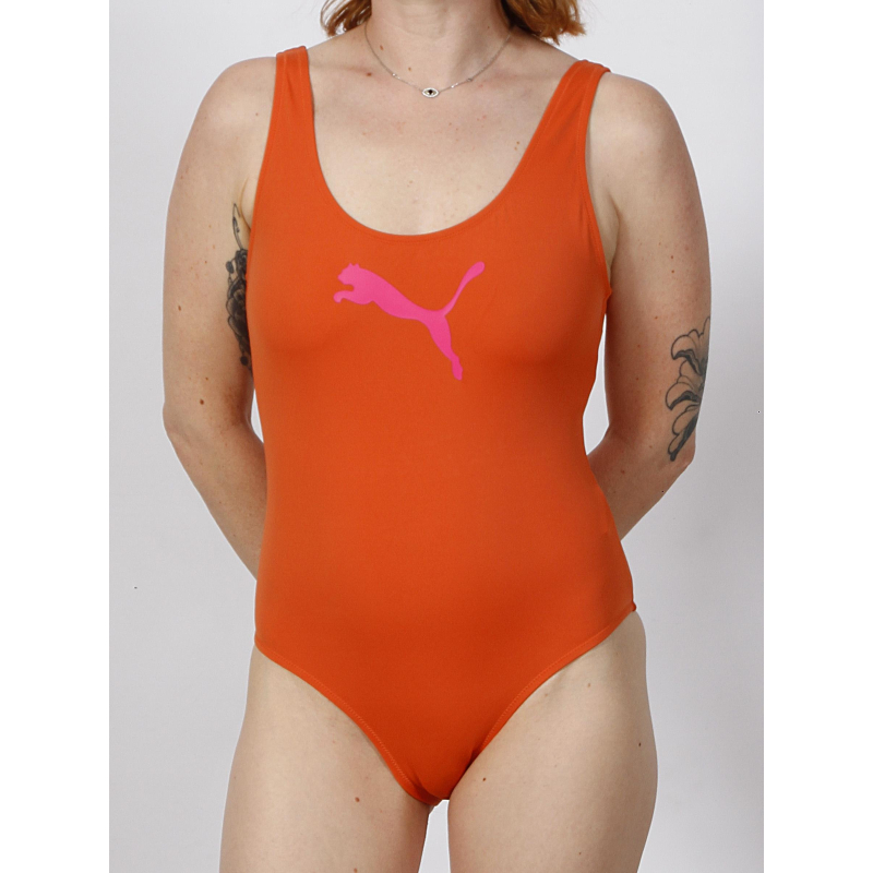 Maillot de bain 1 pièce logo orange femme - Puma