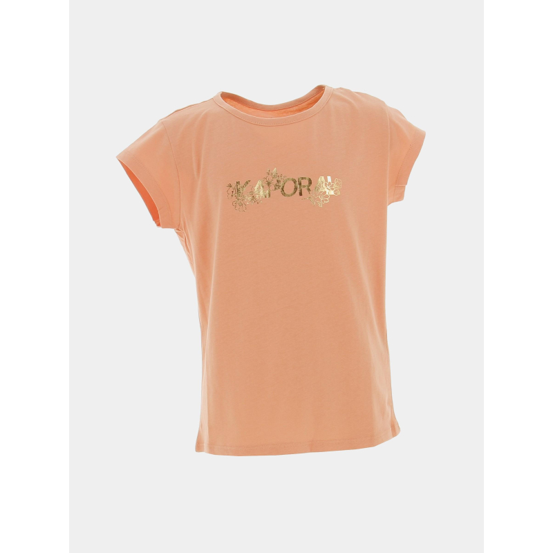 T-shirt logo fleurs doré foyce orange fille - Kaporal