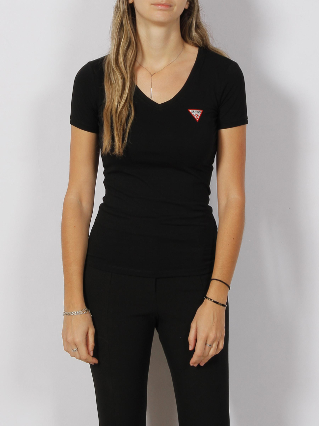 T-shirt col v mini triangle noir femme - Guess