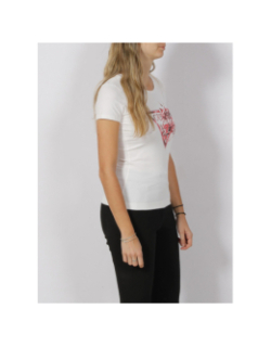 T-shirt logo triangle fleurs rose blanc femme - Guess