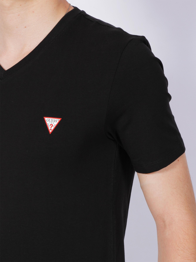 T-shirt éco col v core logo noir homme - Guess