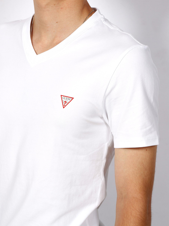T-shirt éco col v core logo blanc homme - Guess