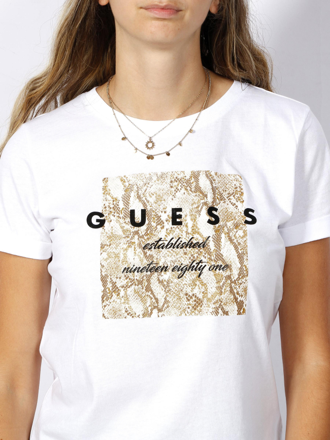 T-shirt éco motif python blanc femme - Guess