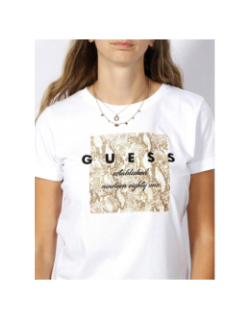 T-shirt éco motif python blanc femme - Guess