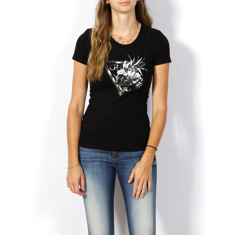 T-shirt rn flower triangle noir femme - Guess