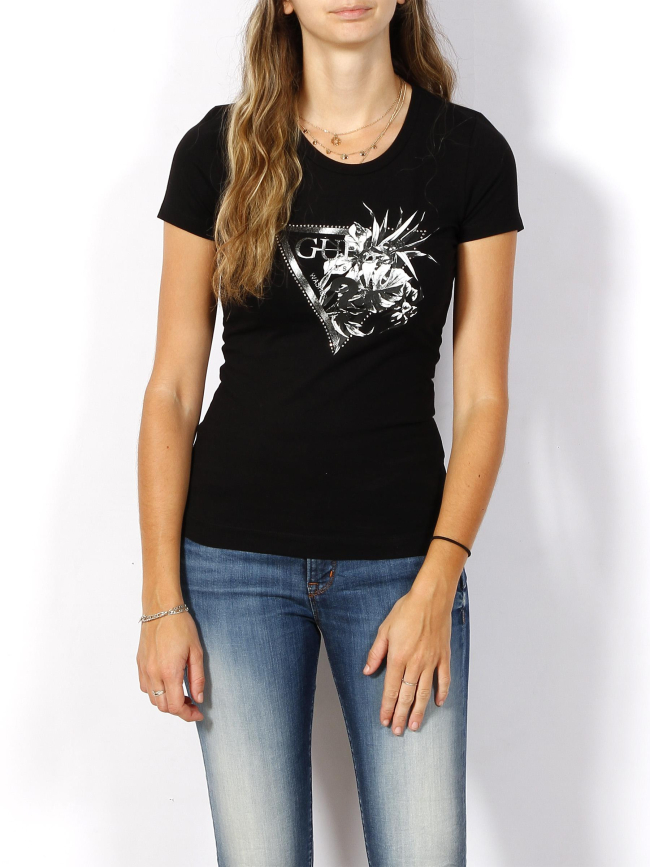T-shirt rn flower triangle noir femme - Guess