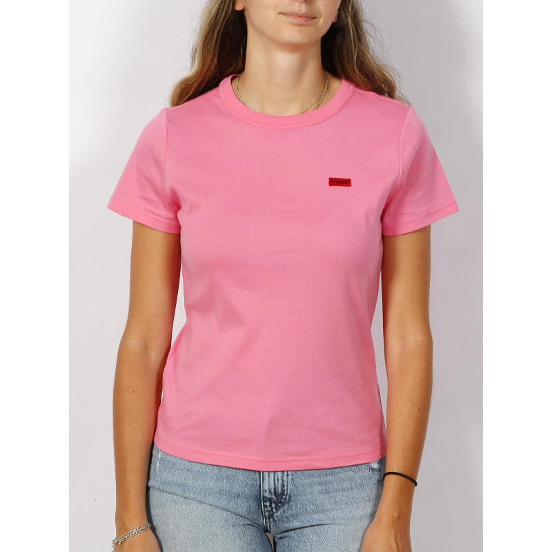 T-shirt classic uni petit logo rouge rose femme - Hugo