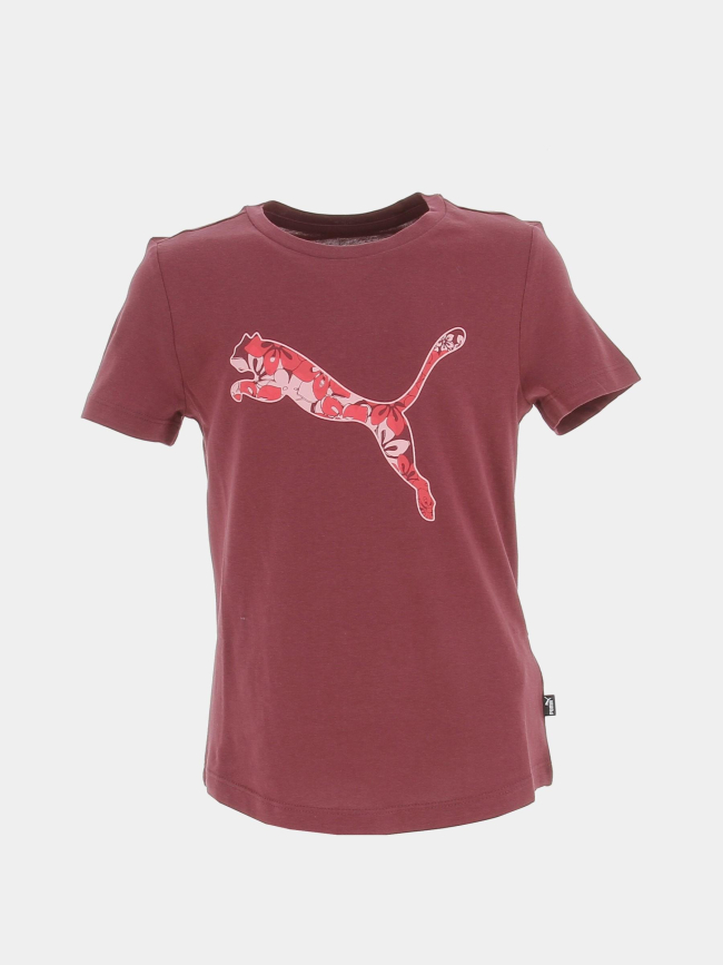 T-shirt essential graphic logo fleurs bordeaux fille - Puma