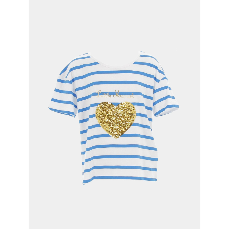 T-shirt à rayure avec coeur doré blanc enfant - Little Marcel