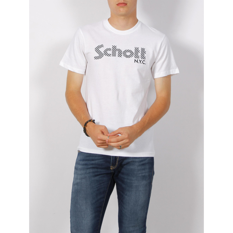 T-shirt serigraphie logo damier blanc homme - Schott NYC
