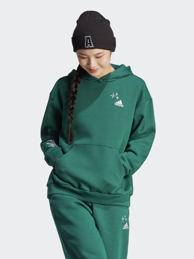 Sweat à capuche motifs brodés vert fôret femme - Adidas