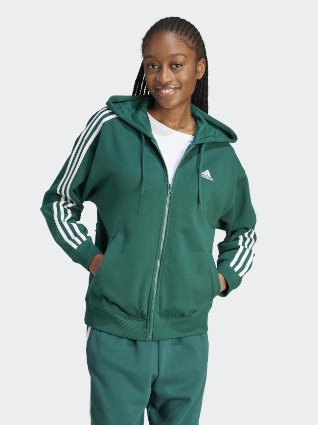 Sweat à capuche zippé 3s ft logo brodé vert femme - Adidas