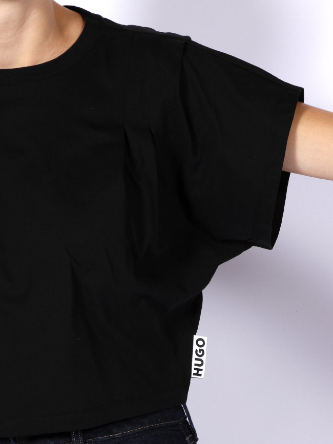 T-shirt cropped delevis logo étiquette noir femme - Hugo