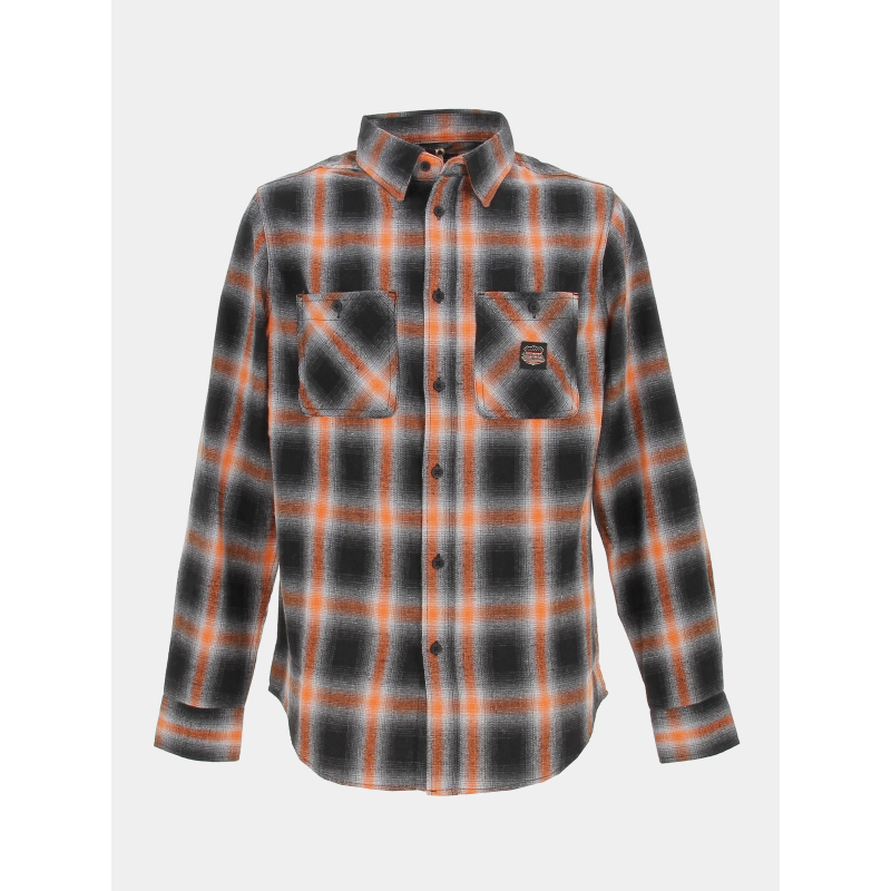 Chemise à carreaux plaid orange noir homme - Von Dutch