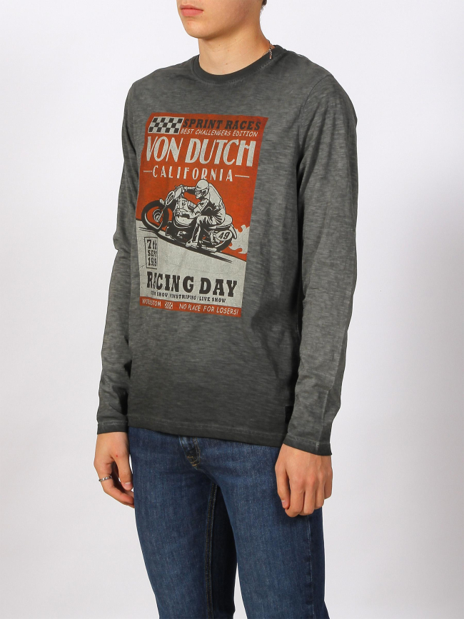 T-shirt manches longues racing day gris homme - Von Dutch