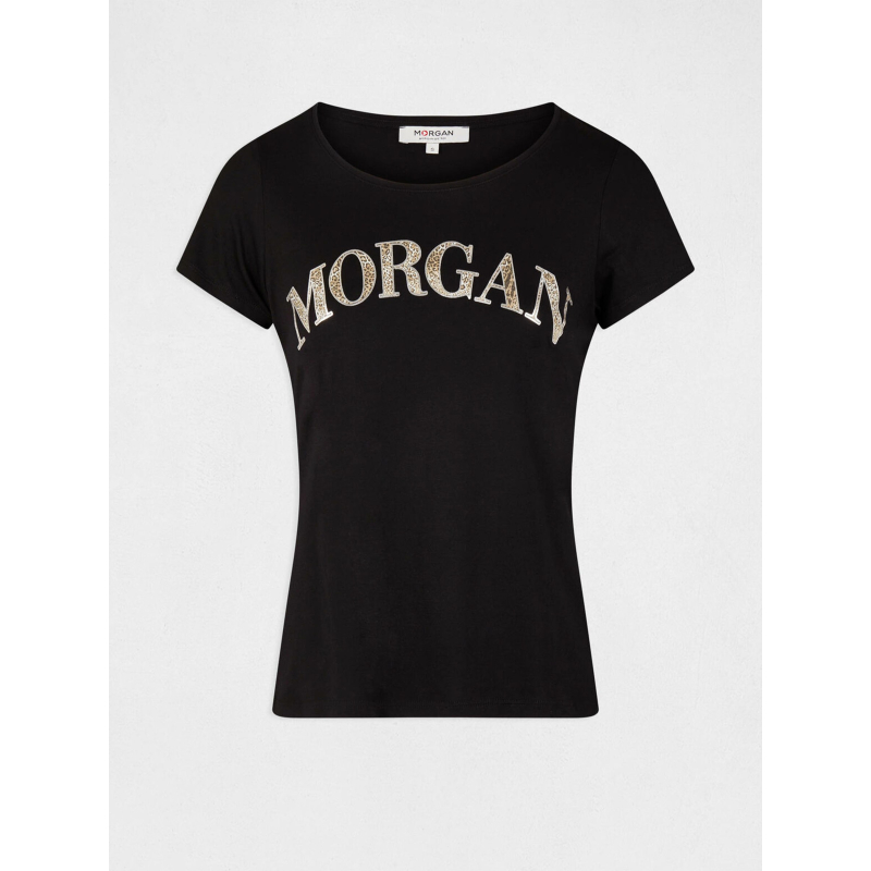 T-shirt zanzi écriture léopard noir femme - Morgan