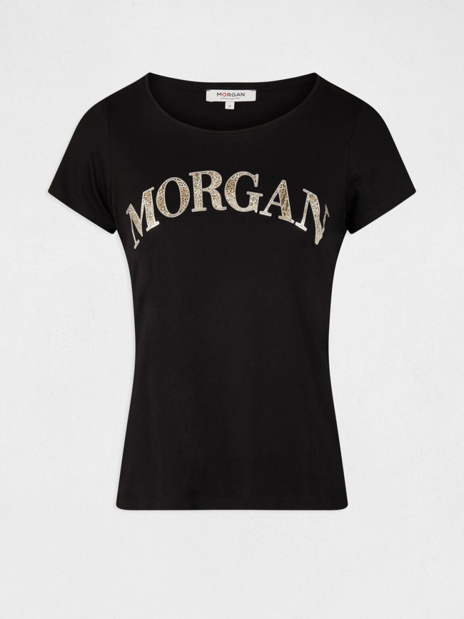 T-shirt zanzi écriture léopard noir femme - Morgan