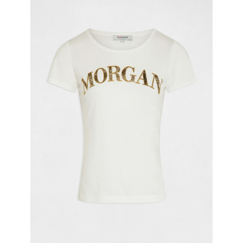 T-shirt zanzi écriture léopard blanc femme - Morgan