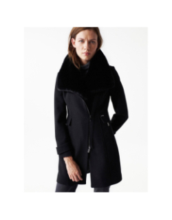 Manteau en laine col fourrure noir femme - Salsa
