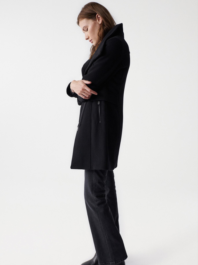 Manteau en laine col fourrure noir femme - Salsa