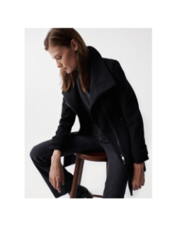Manteau en laine col fourrure noir femme - Salsa