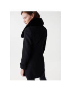 Manteau en laine col fourrure noir femme - Salsa