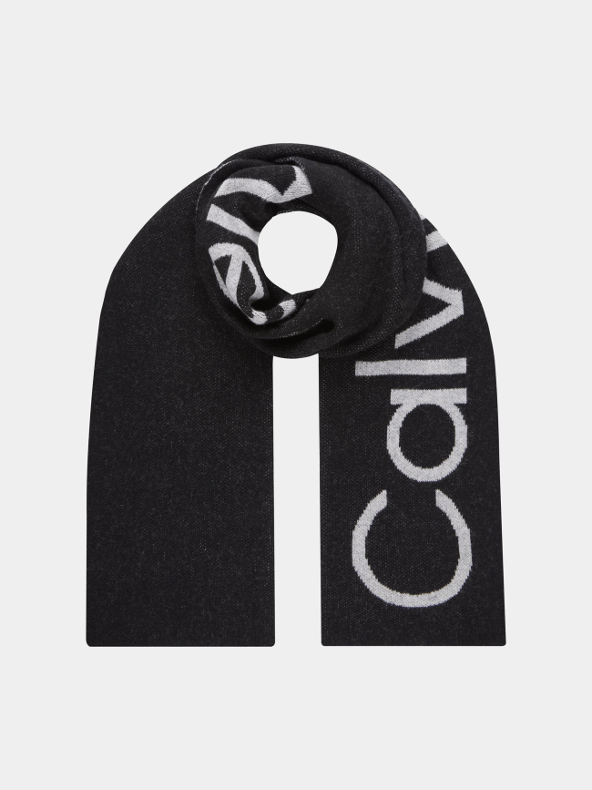 Echarpe laine logo reverso noir gris femme - Calvin Klein