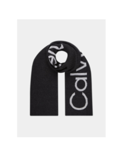 Echarpe laine logo reverso noir gris femme - Calvin Klein