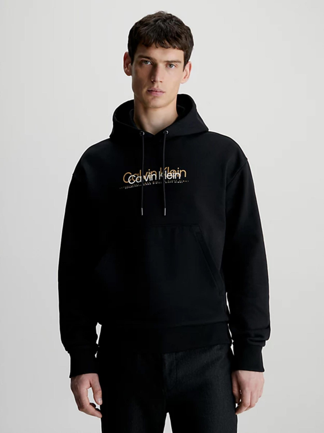 Sweat à capuche double flock logo noir homme - Calvin Klein