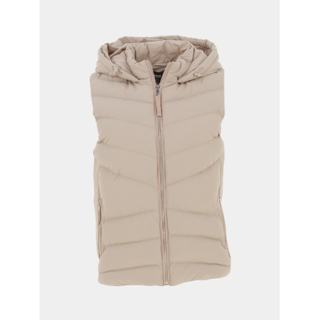 Doudoune Sans Manches Only Talire - Marron/Beige, 100% Polyester, Col Montant, Style Décontracté