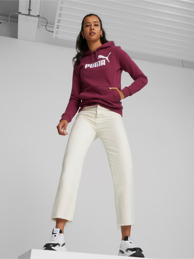 Sweat à capuche essential logo bordeaux femme - Puma