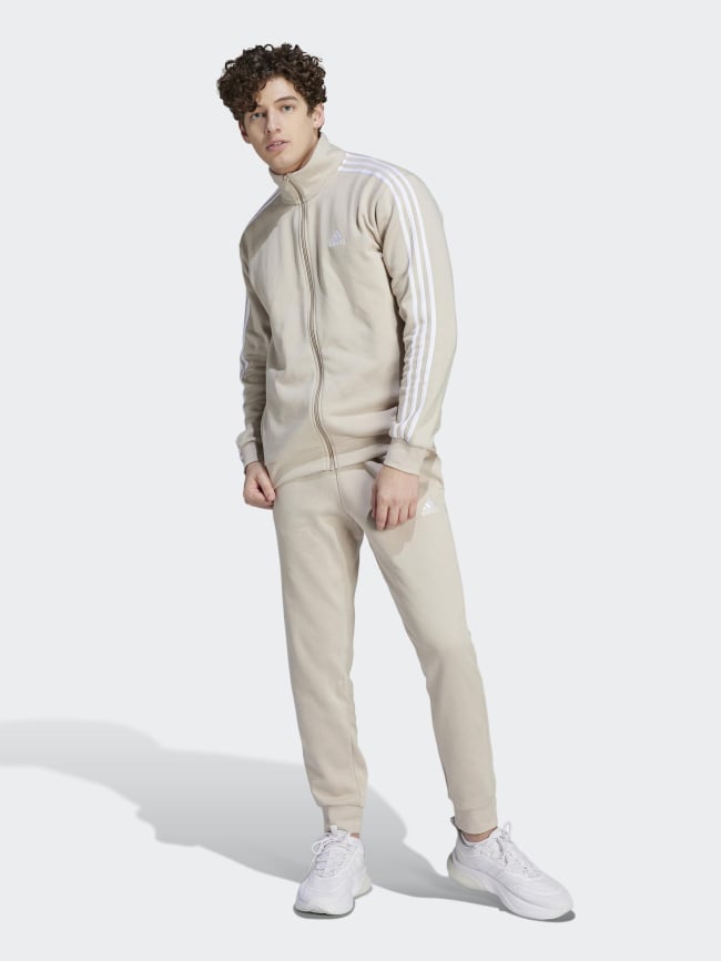 Ensemble veste zippé jogging 3 stripes beige homme - Adidas